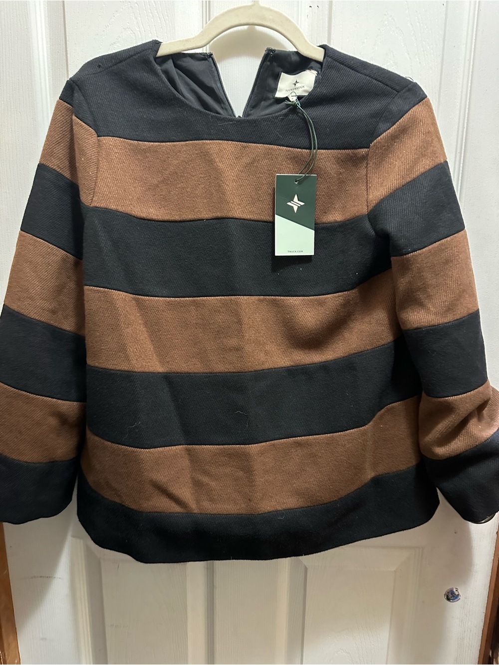 Tuckernuck women’s Striped Crewneck Sweater in Brown and Black